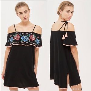 🆕 Topshop Embroidered Cold Shoulder Tassel Dress